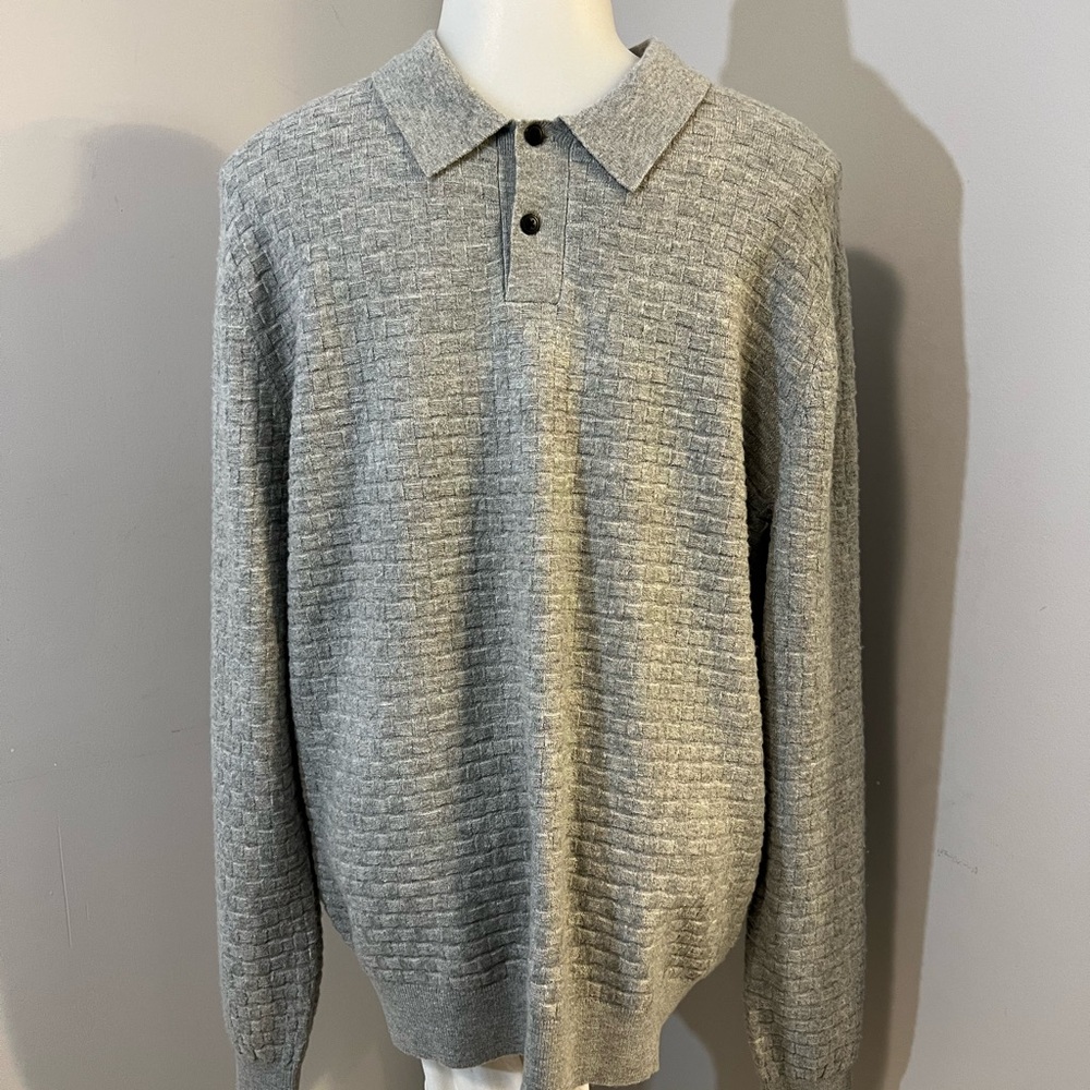 Tahari Gray Polo Shirt Textured Knit Design